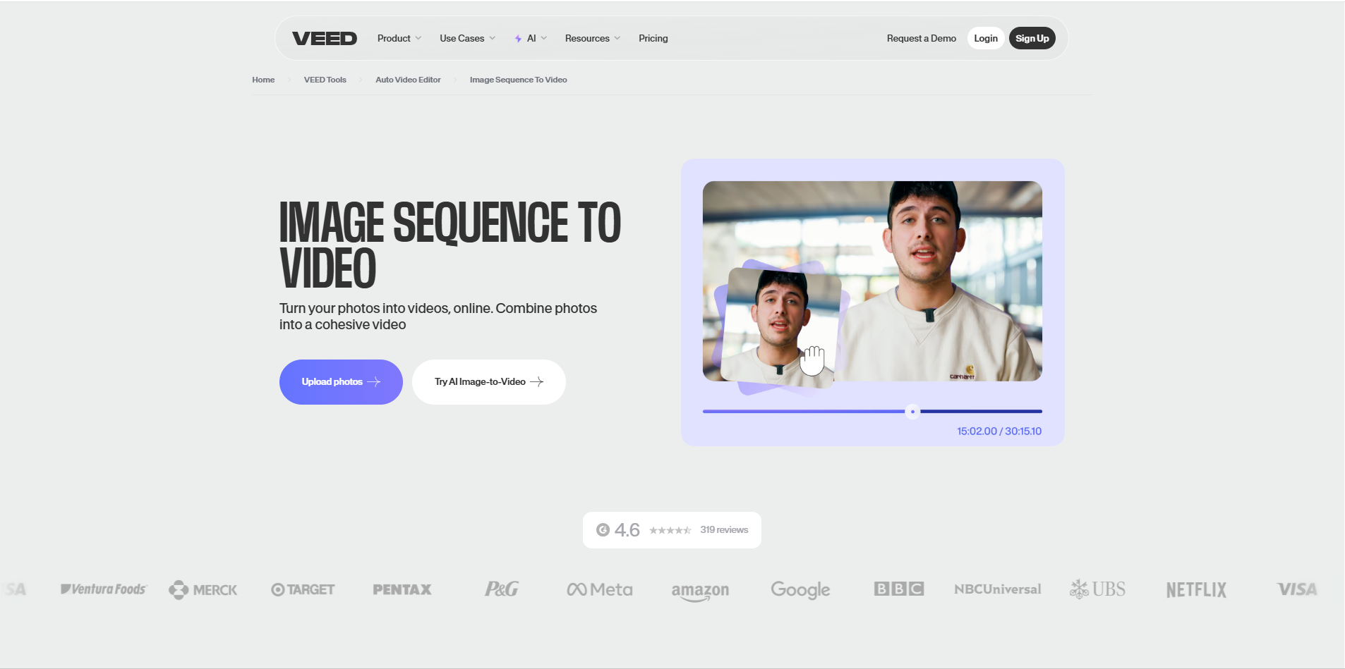 Interface of VEED.IO - an efficient way to convert EXR sequence to MP4