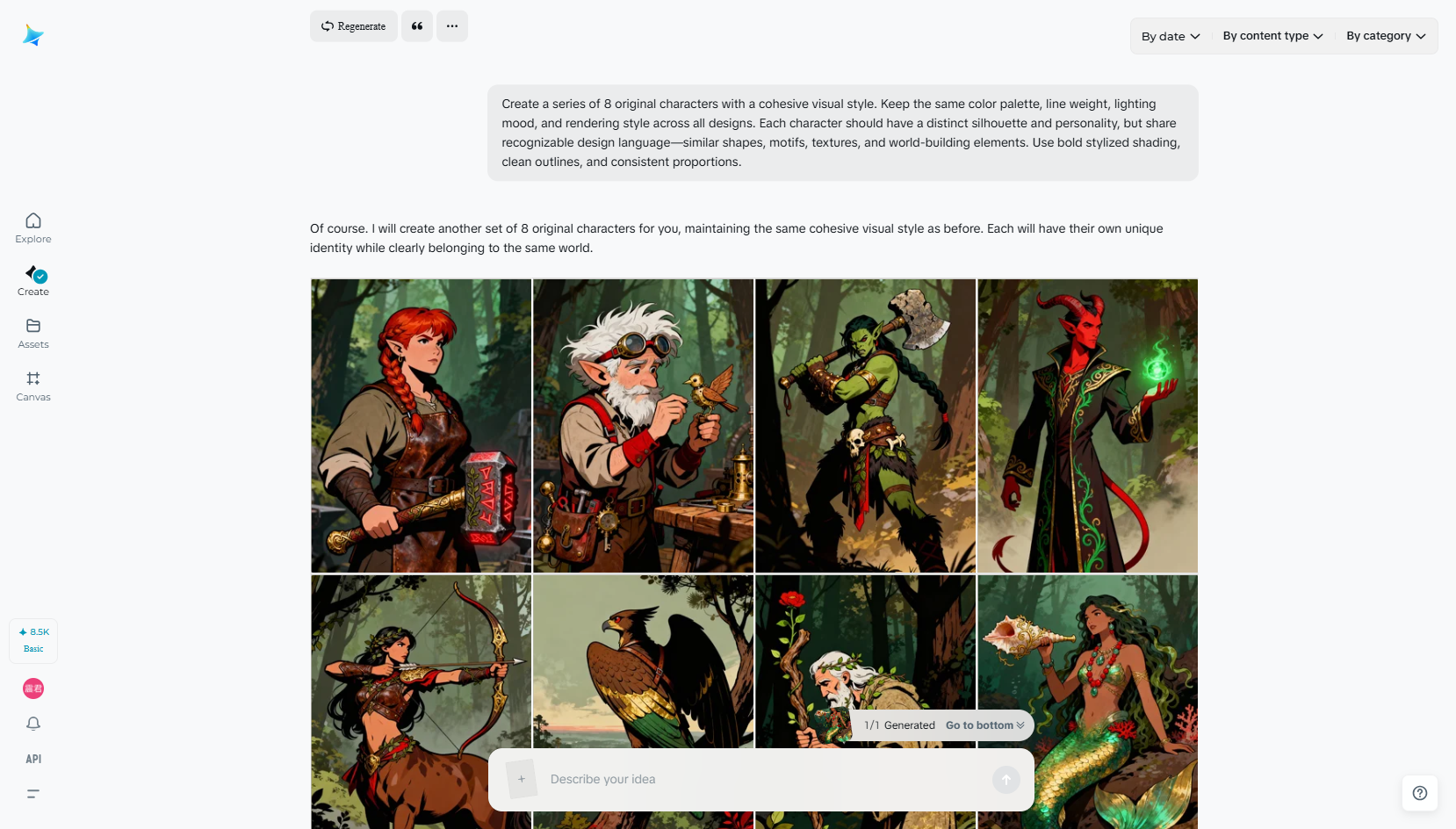 A set of 9 character concept art designs for a fantasy RPG