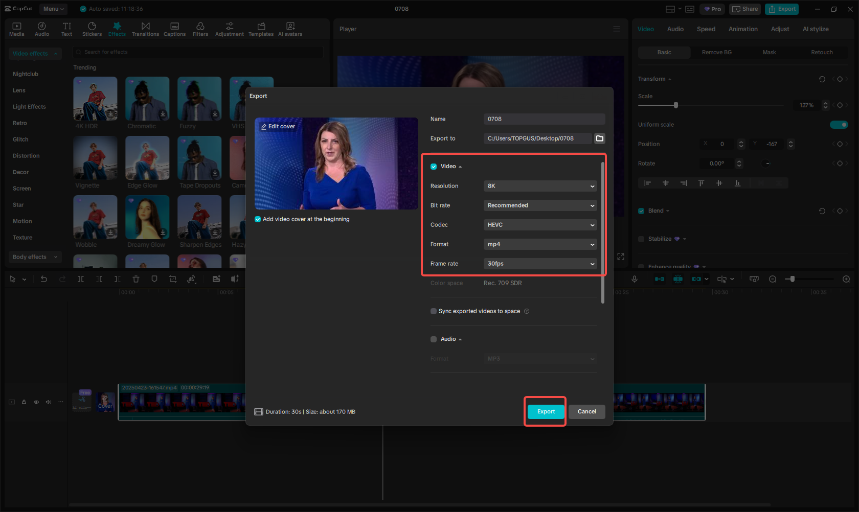 Export the translated video