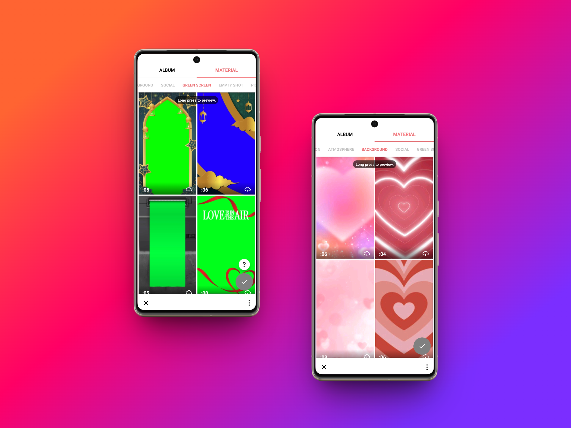 InShot templates for green screens and backgrounds