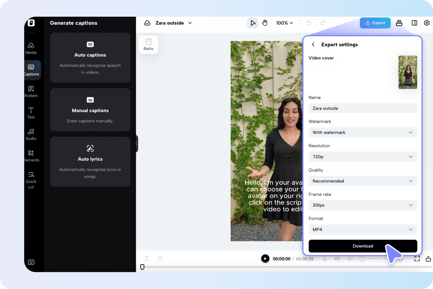アバター動画をエクスポートする