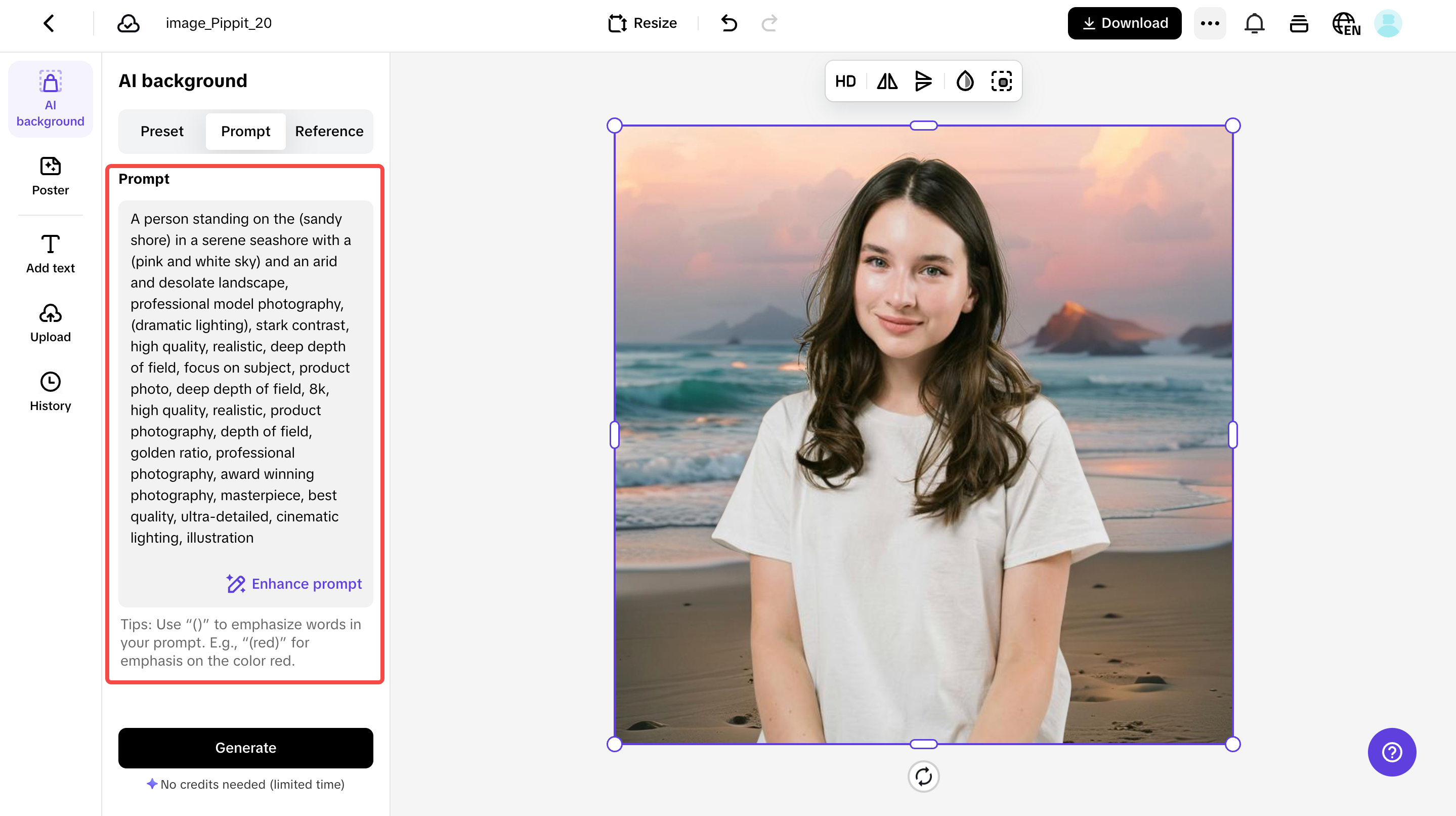 AI prompt-based background generation