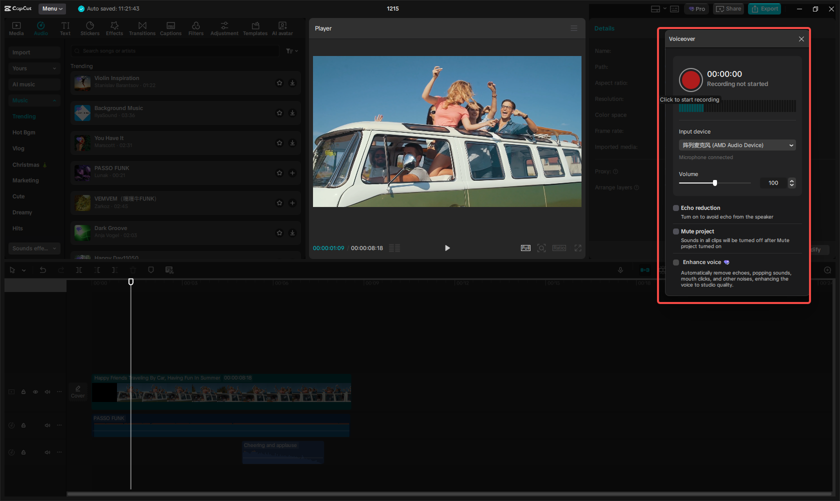 Record dialogues using CapCut's voiceover