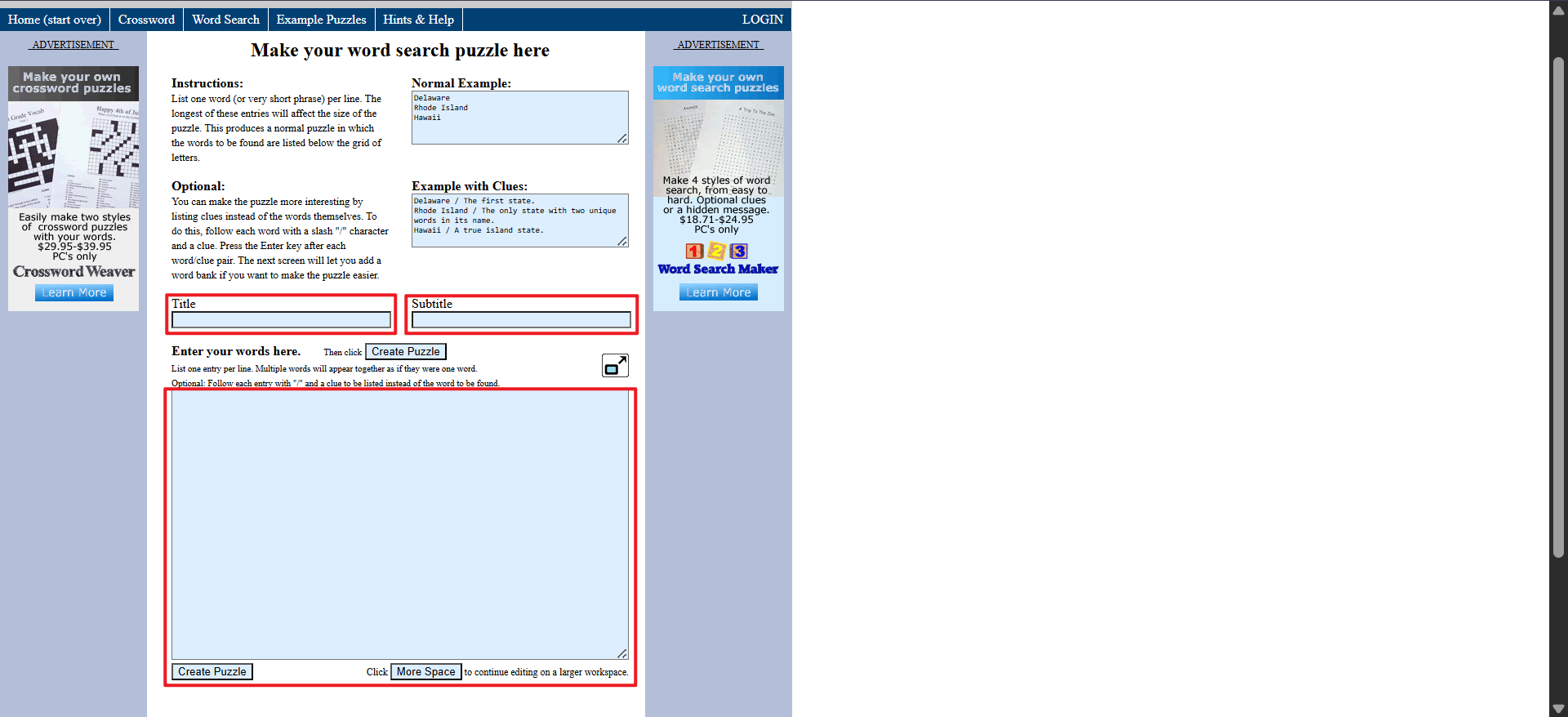 Crie sua própria pesquisa de palavras grátis