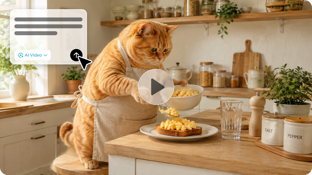 Kochen Sie lustige Katzenkoch-Memes mit Text-to-Video-KI