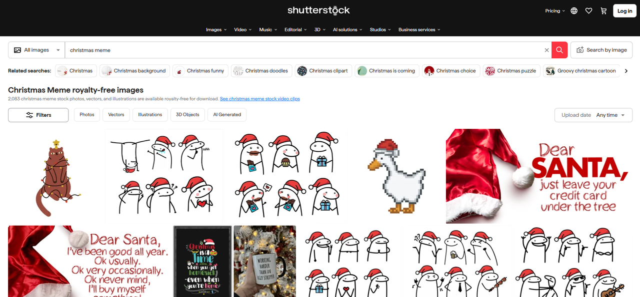 Interface of Shutterstock - another site to find funny Christmas memes