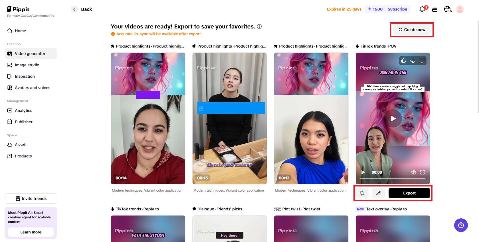 Change, edit, or export your desired video