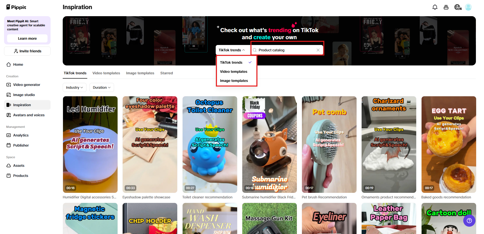 Choose filter and search for product catalog