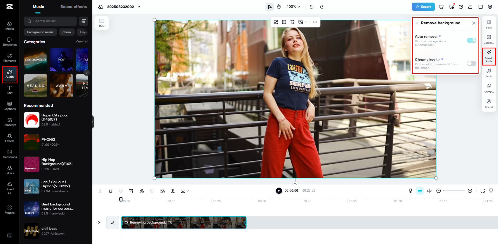 Removing the distracting object from a video with CapCut Web