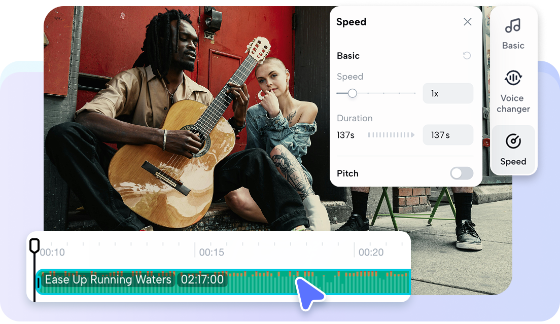 Sesuaikan kecepatan untuk menyelaraskan tempo klip dengan energi musik