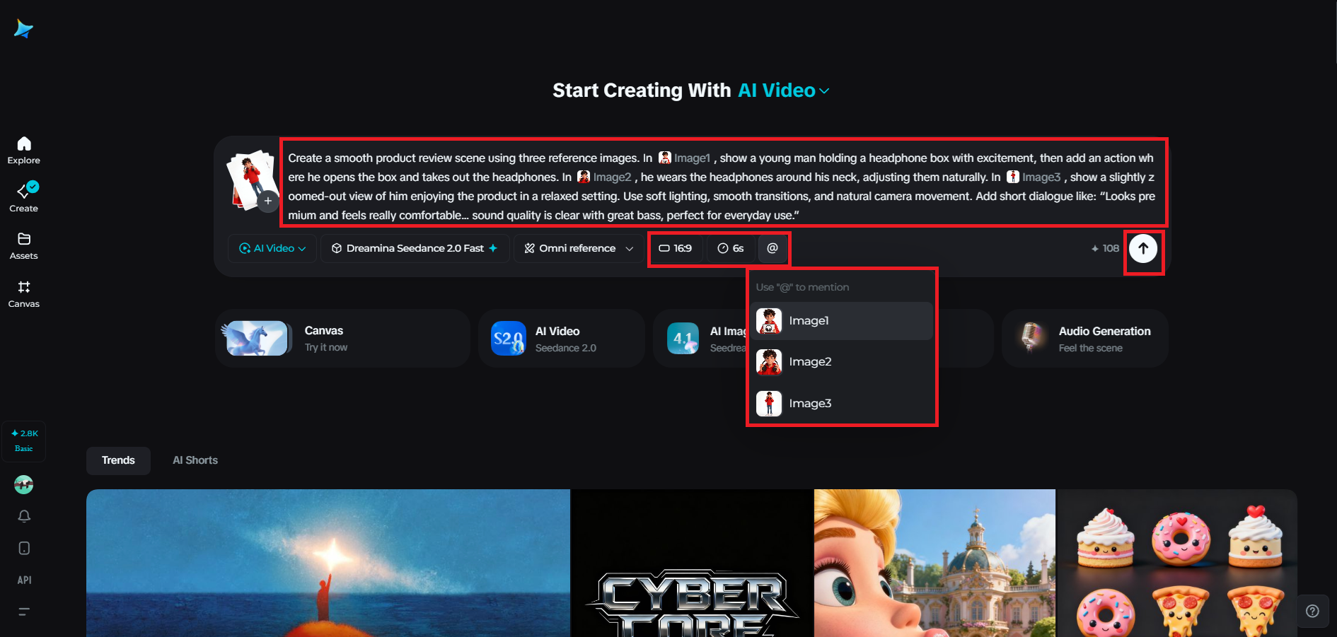 Write your prompt and adjust settings