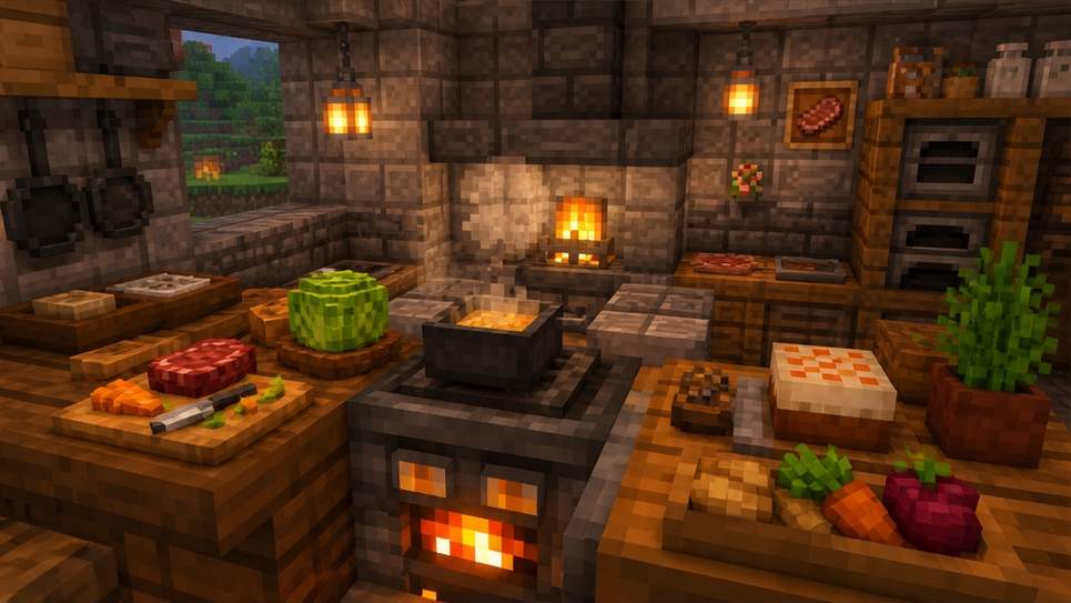 Minecraft voxel food prompt design visual
