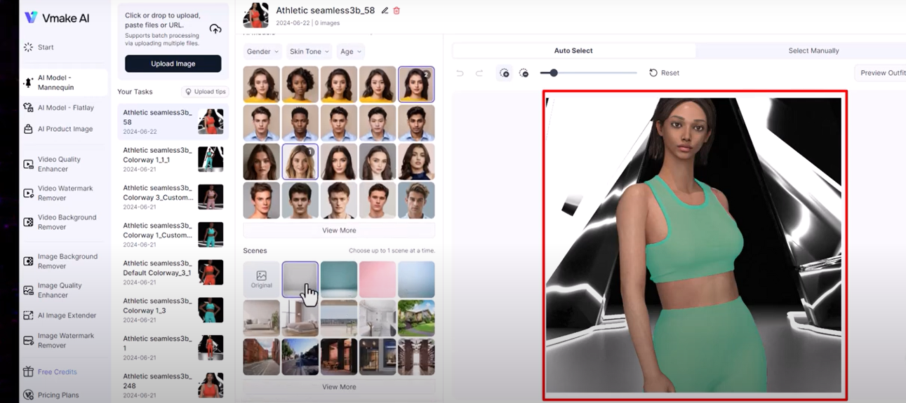 Select your model and choose a scene type in Vmake