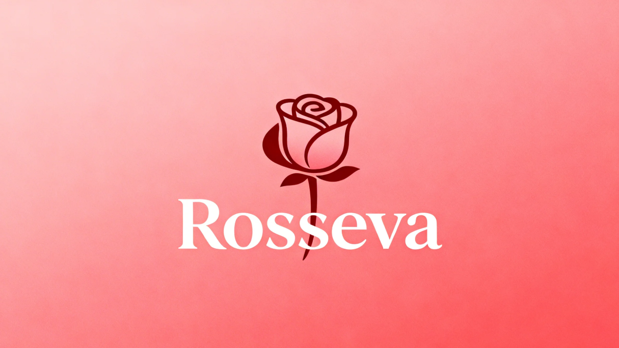 Logo minimalist Rosseva trandafir cu linii curate.