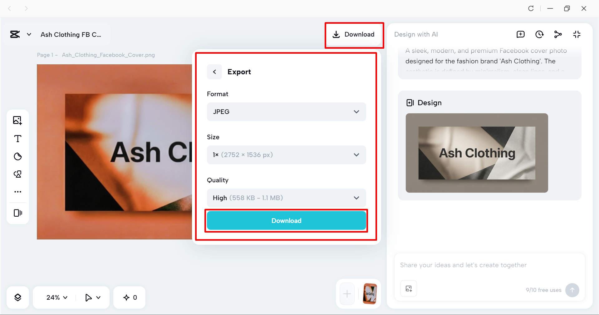 Downloading a photo from the CapCut desktop video editor