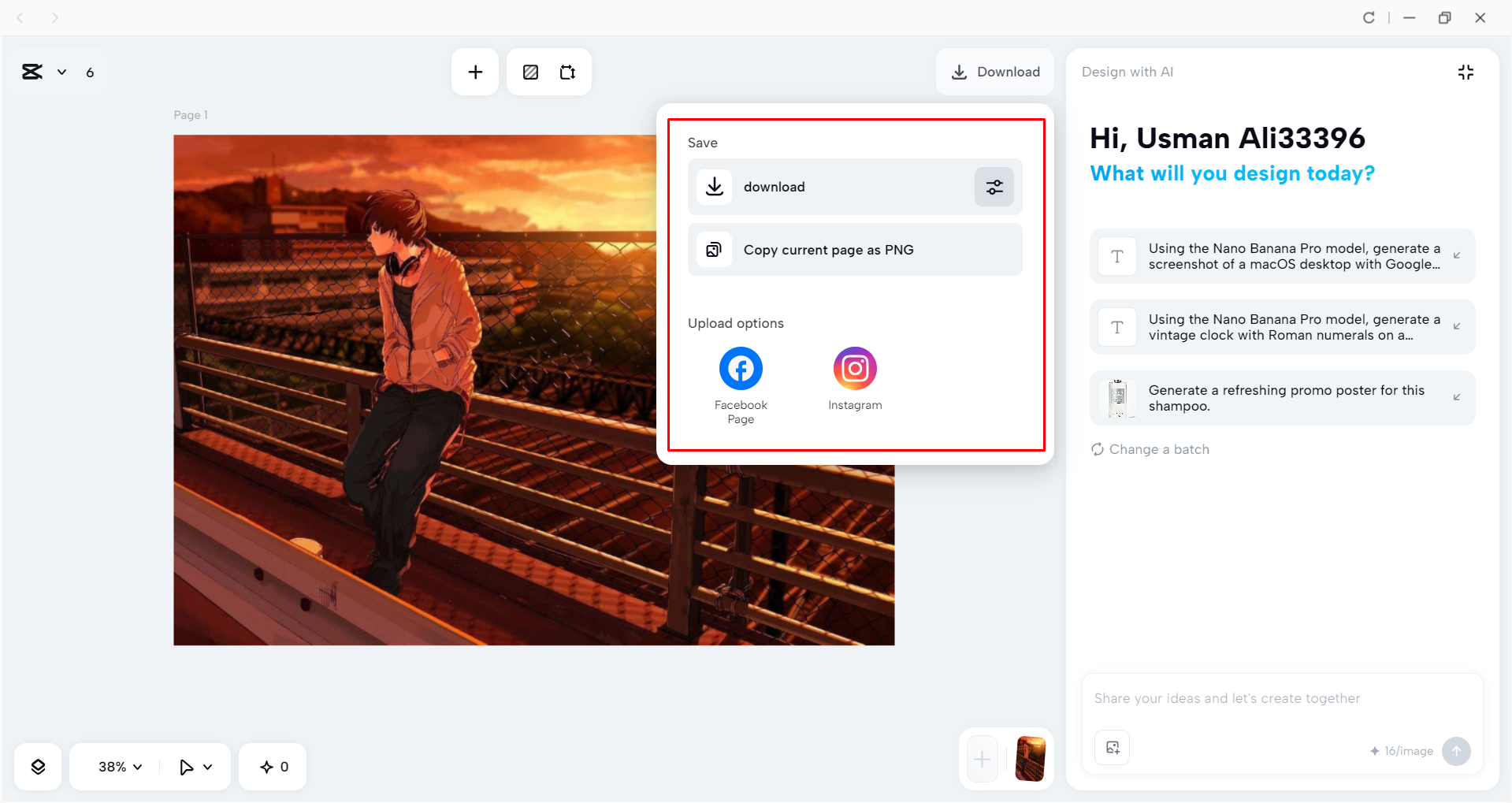 Downloading the image from the CapCut desktop video editor