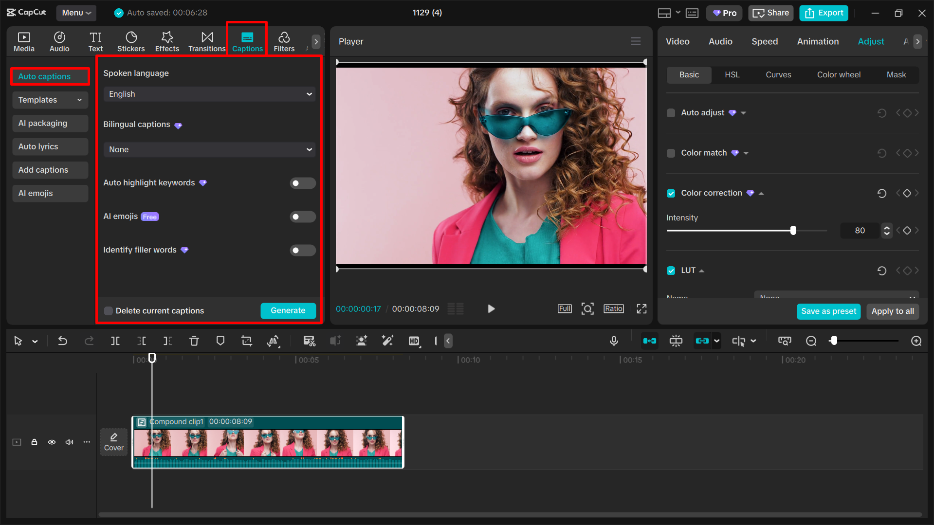Auto caption generator in CapCut