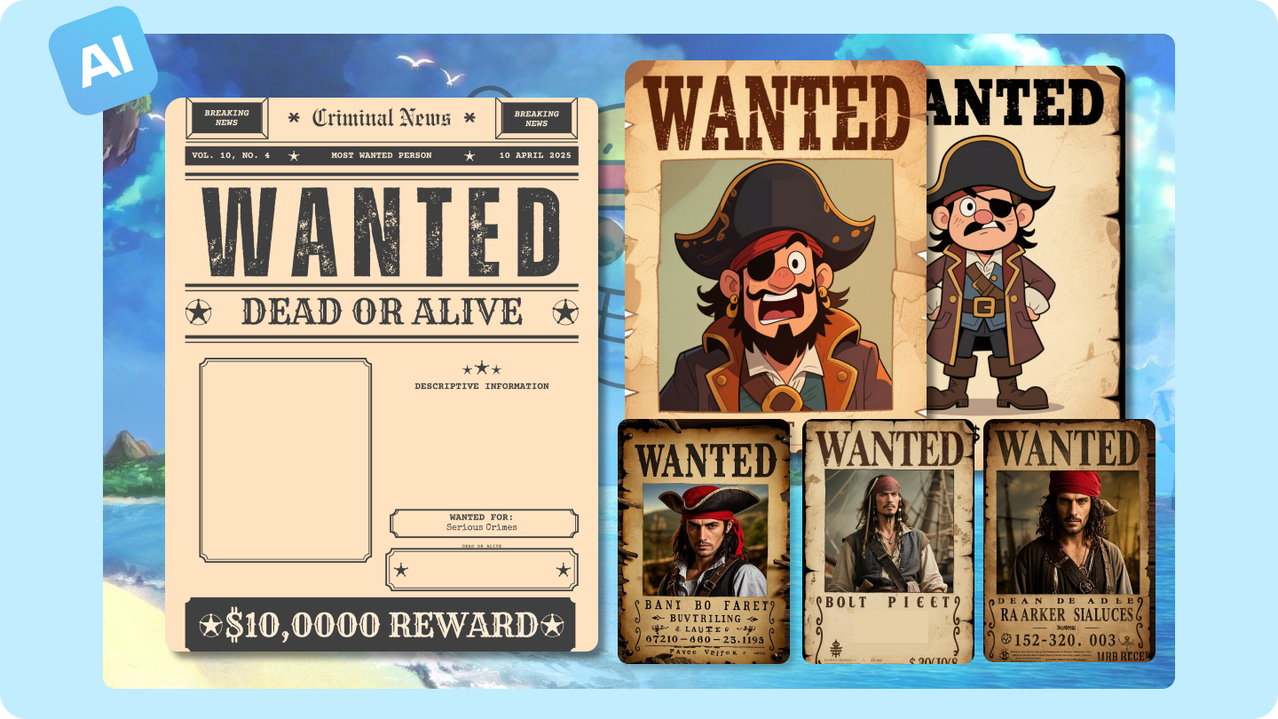 One Piece wanted style poster maker