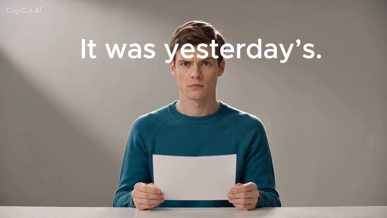 CapCut result frame showing It was yesterday’s above the same fictional adult
