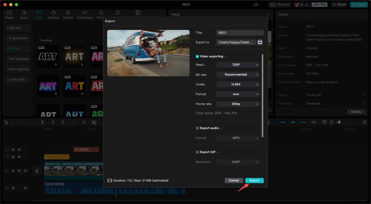 Export your video