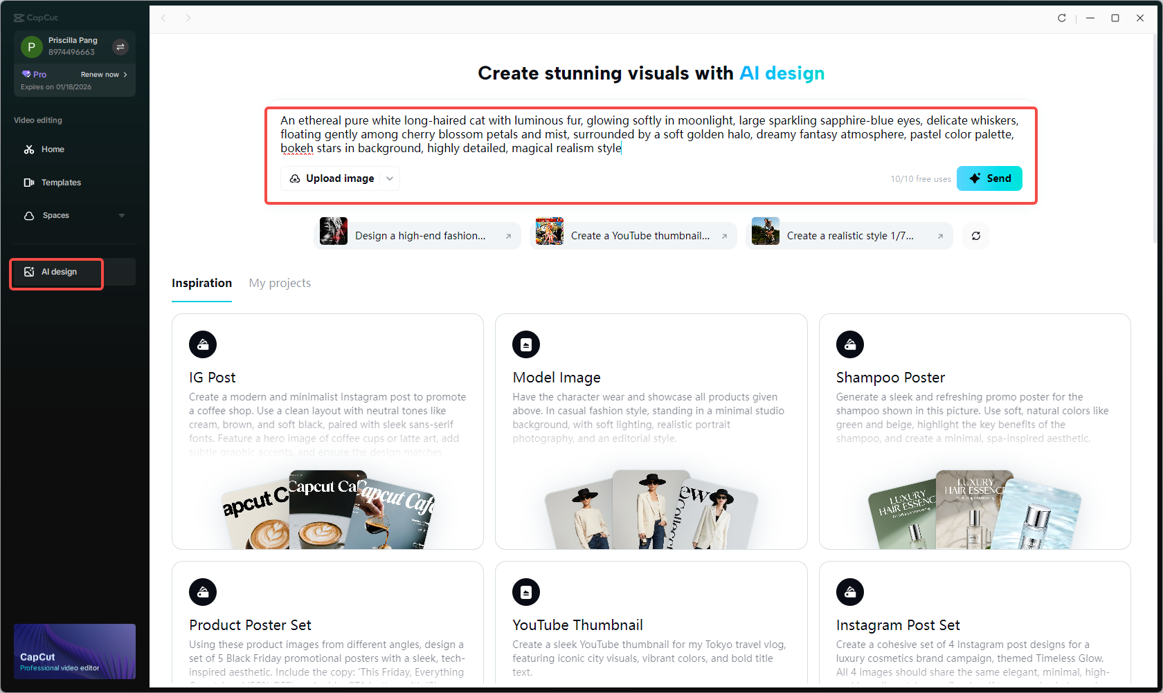 Accessing the AI design tool in CapCut