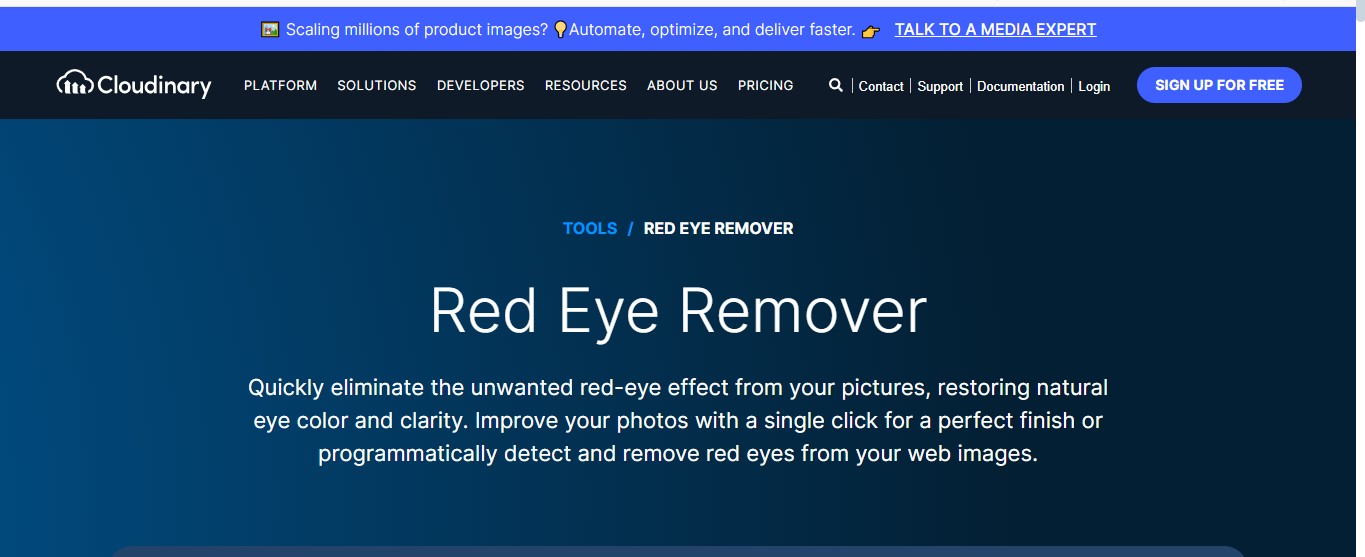 Open Cloudinary -Red eye correction online tool