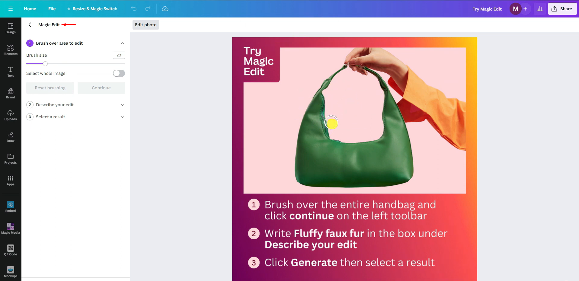Das Magic Edit-Tool in Canva öffnen