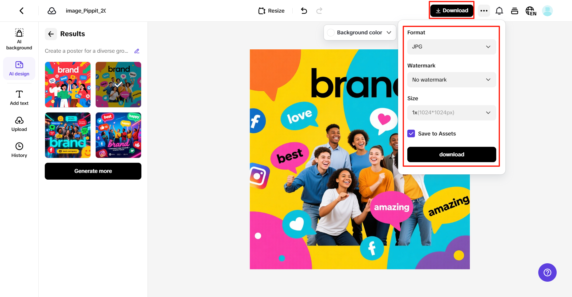 Exporte seu pôster finalizado