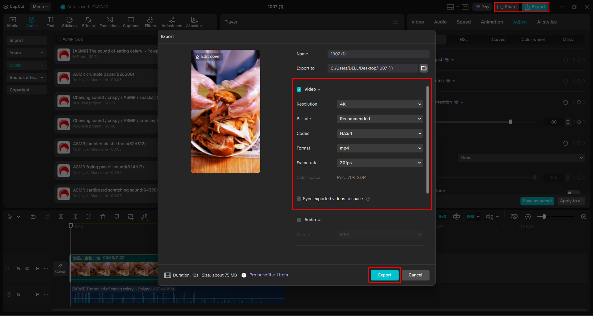 Exporting a video from the CapCut desktop video editor