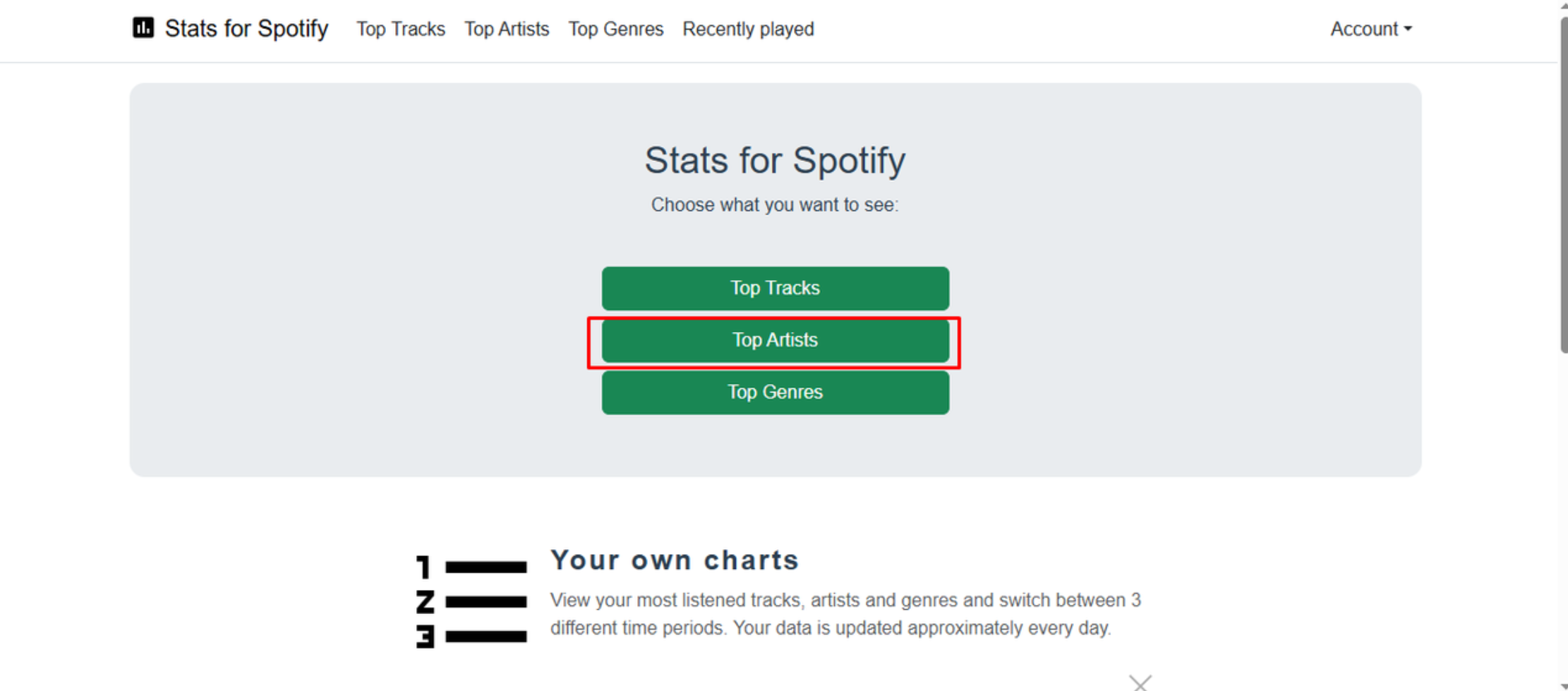 Välj den översta artistens alternativ