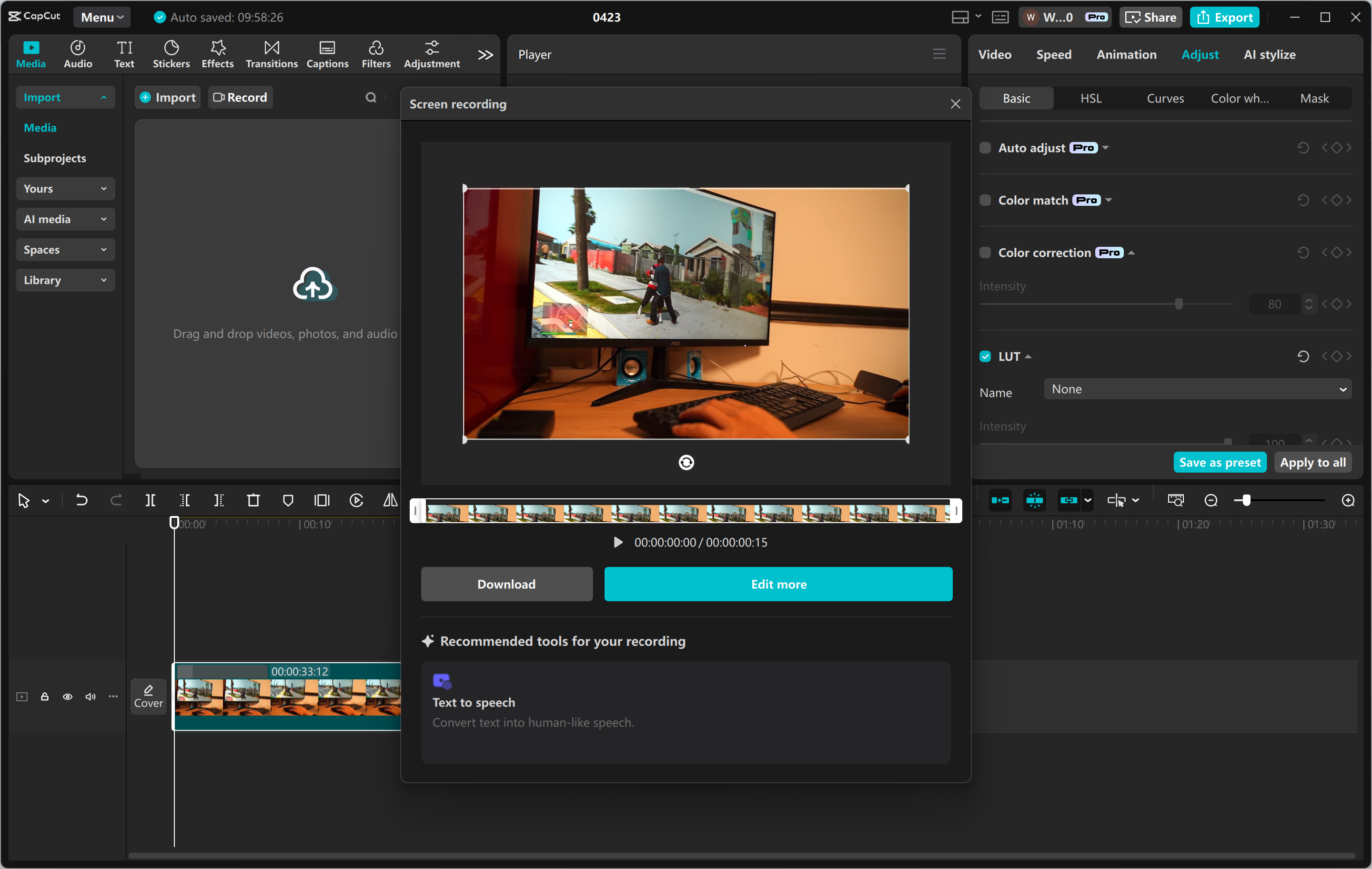 Antara muka CapCut editor video desktop - alat terbaik untuk merakam skrin