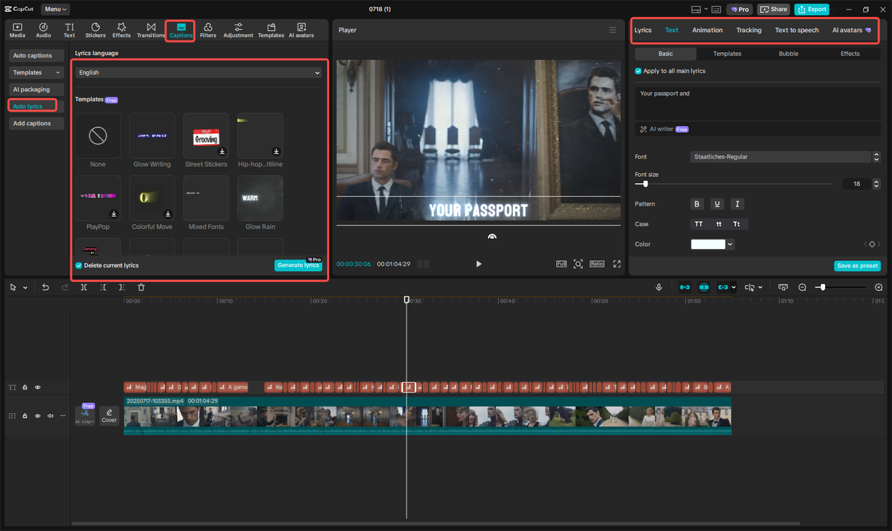 Generate lyrics in CapCut