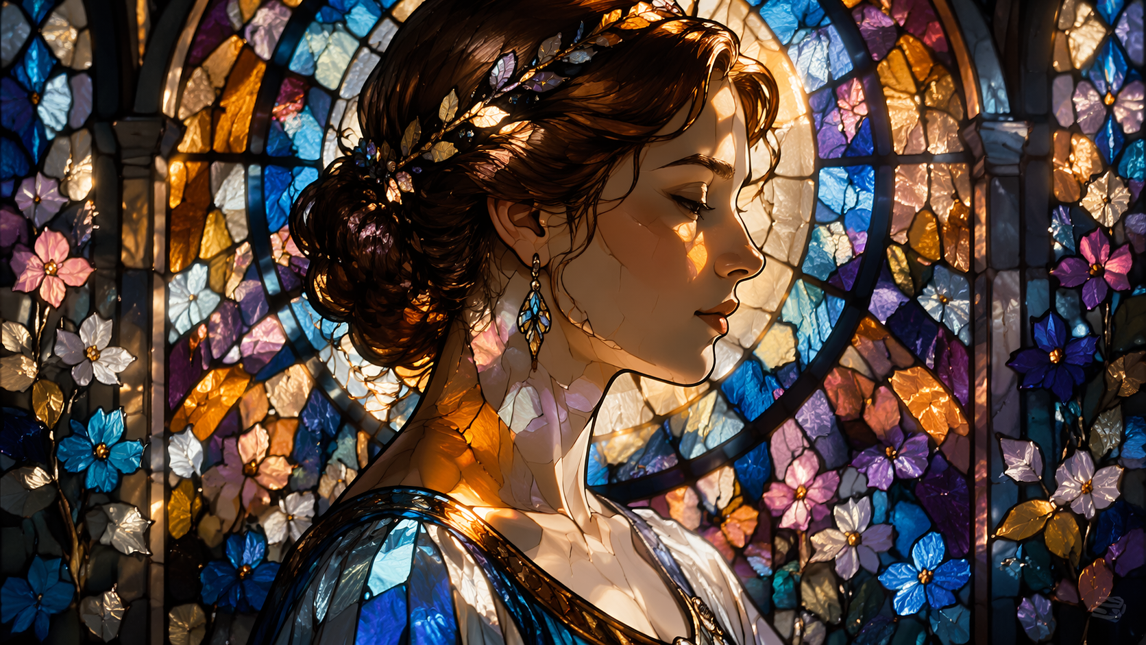 Dreamina Glasmalerei Porträt Prompt Beispiel 1: Leuchtglas Mosaik Porträt