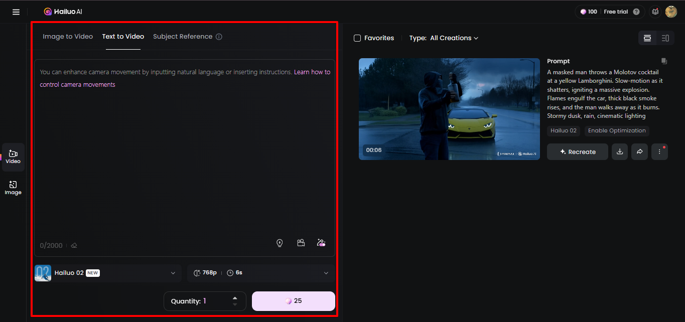 Hailuo AI szövegből videó generátor