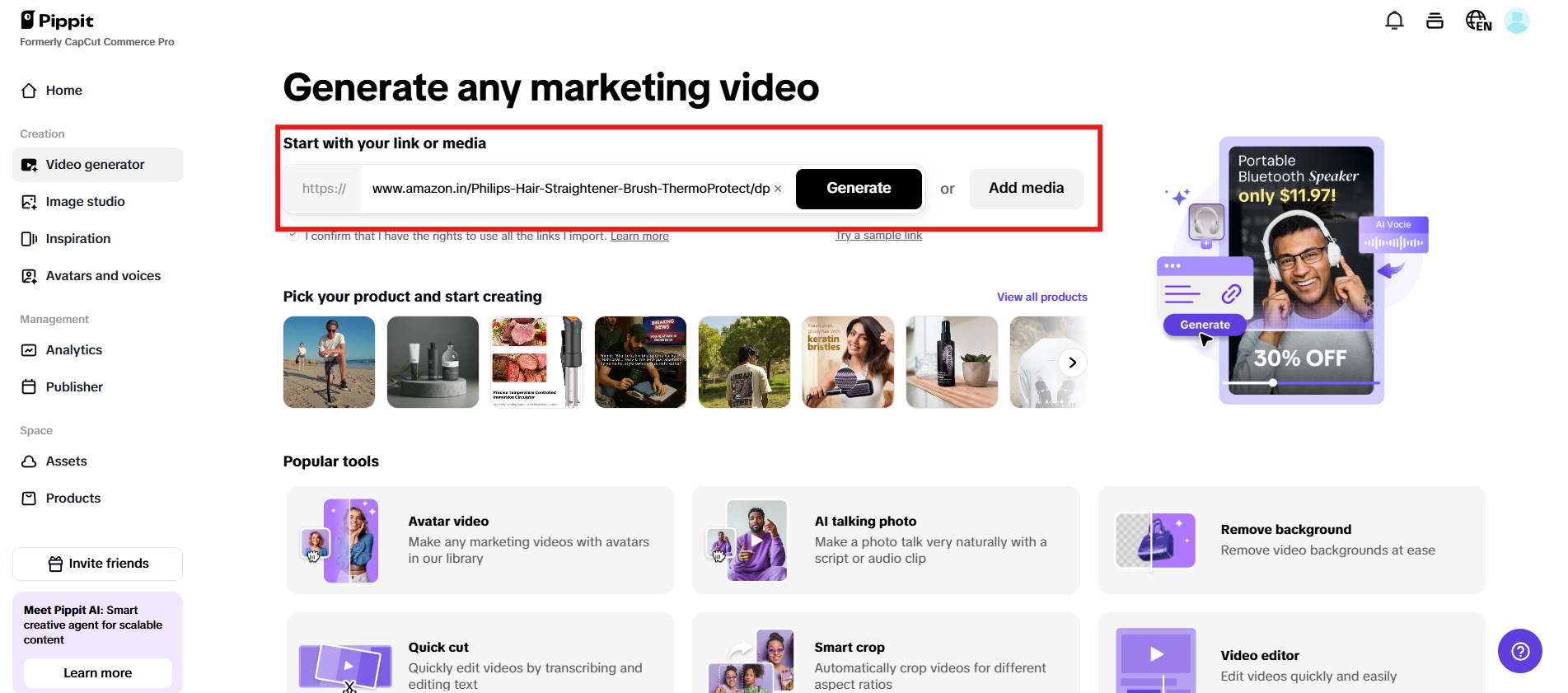 Enter product link or media