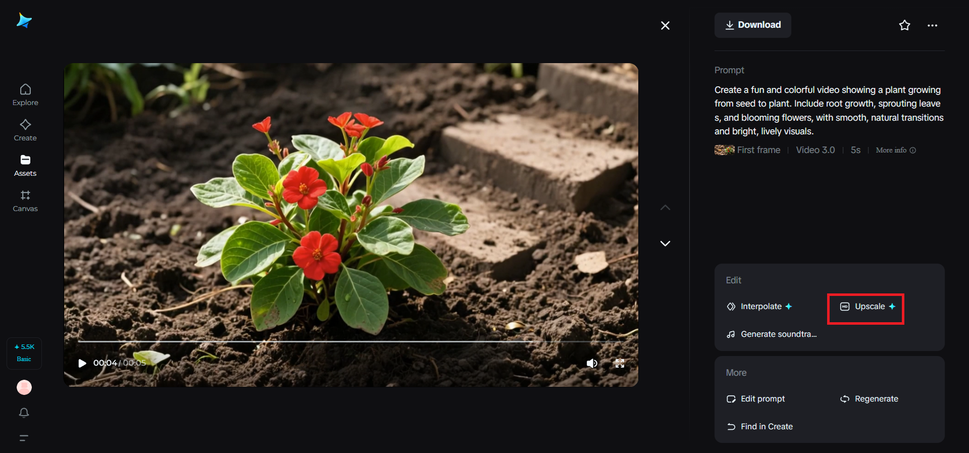 Upscale feature in Dreamina