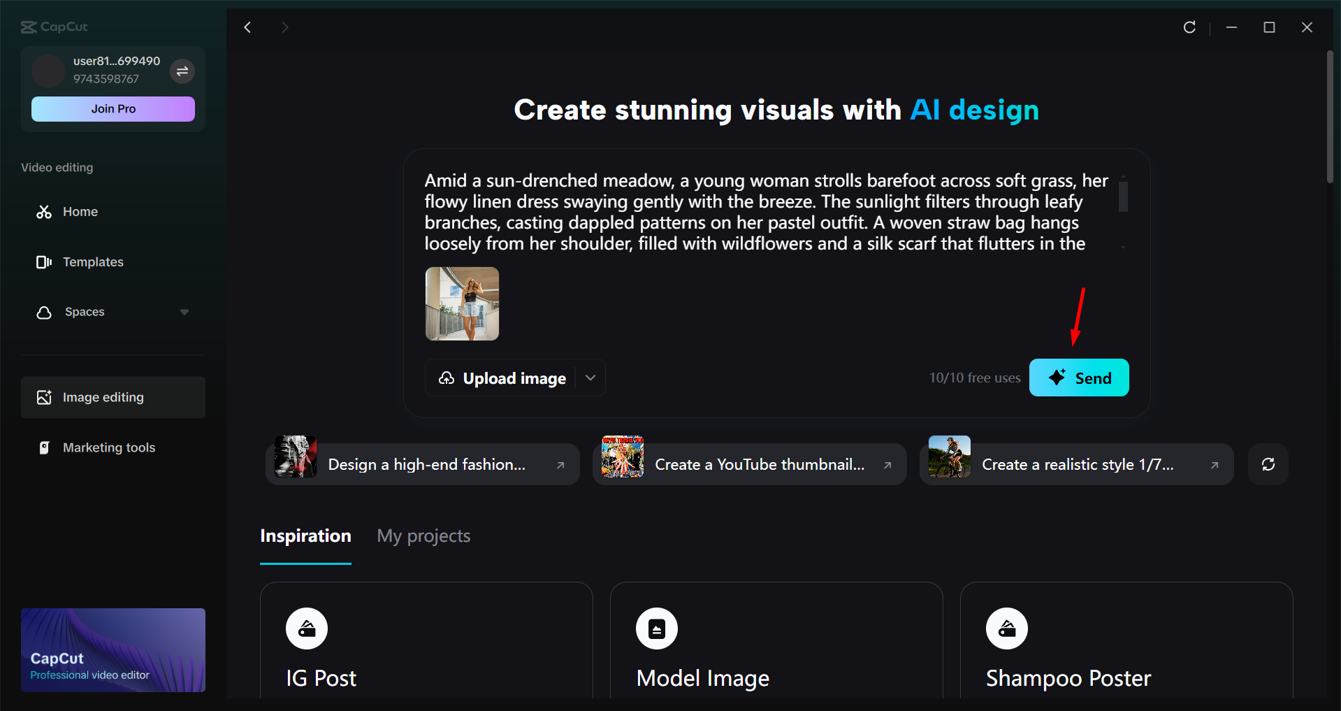 Generating an image in the CapCut desktop video editor