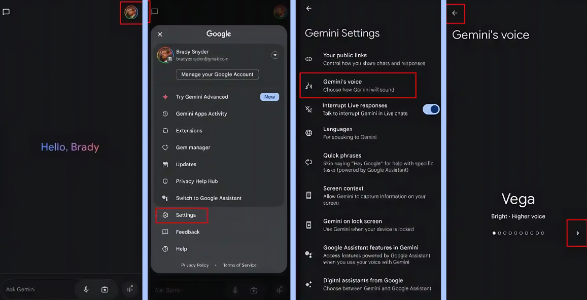 Change Gemini app voice