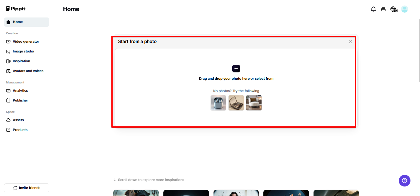 Uploading image to Pippit