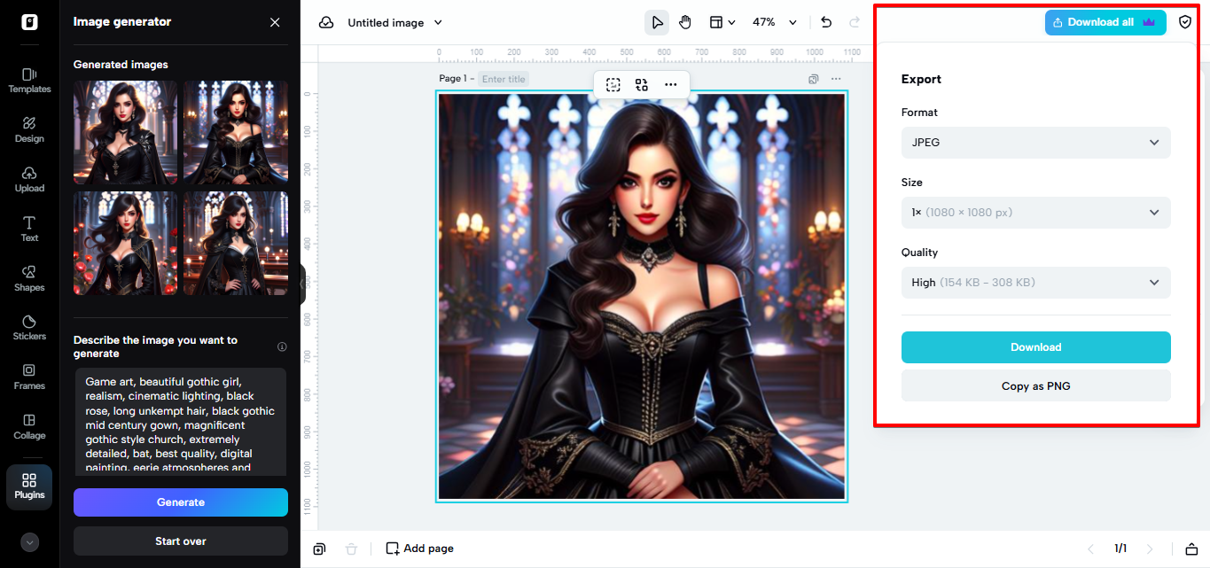 Exporting image from Pippit