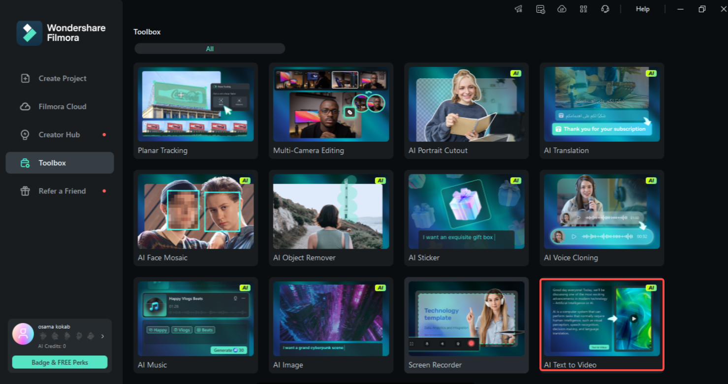 Aplique o IA recurso Texto para Vídeo no Filmora IA