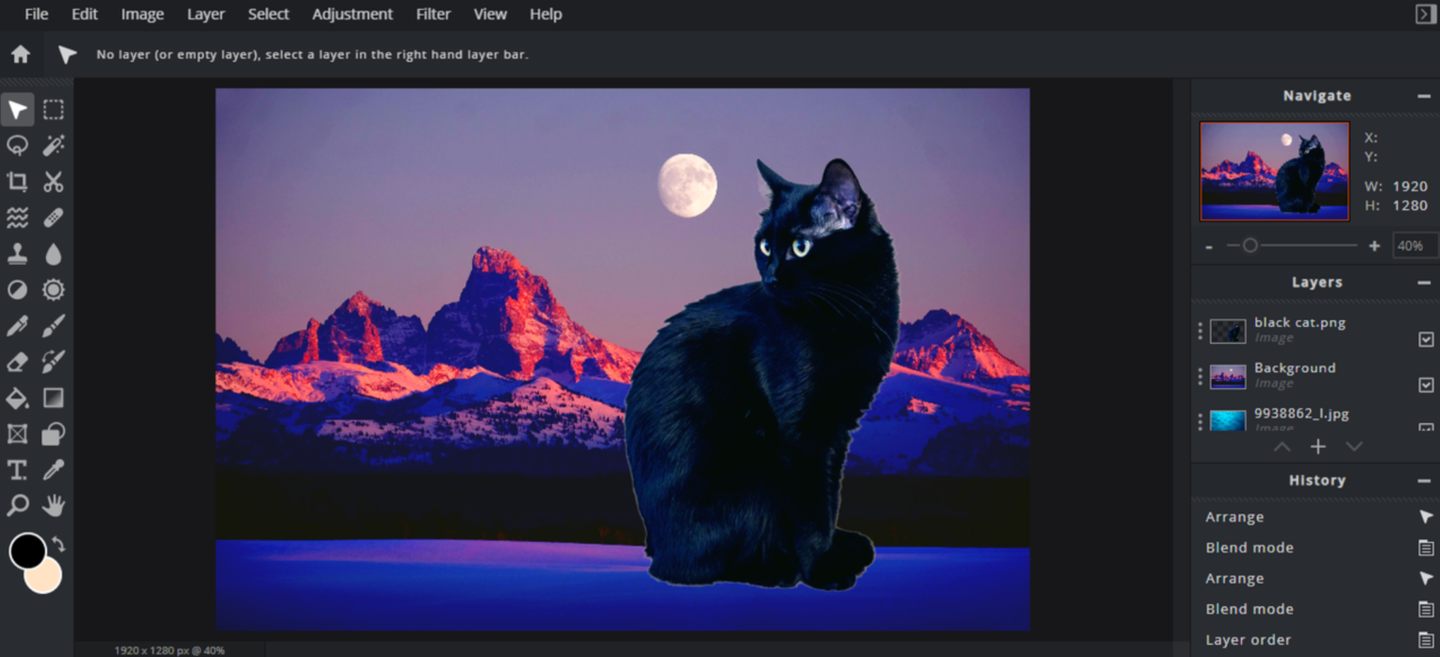 Editor interface of Pixlr