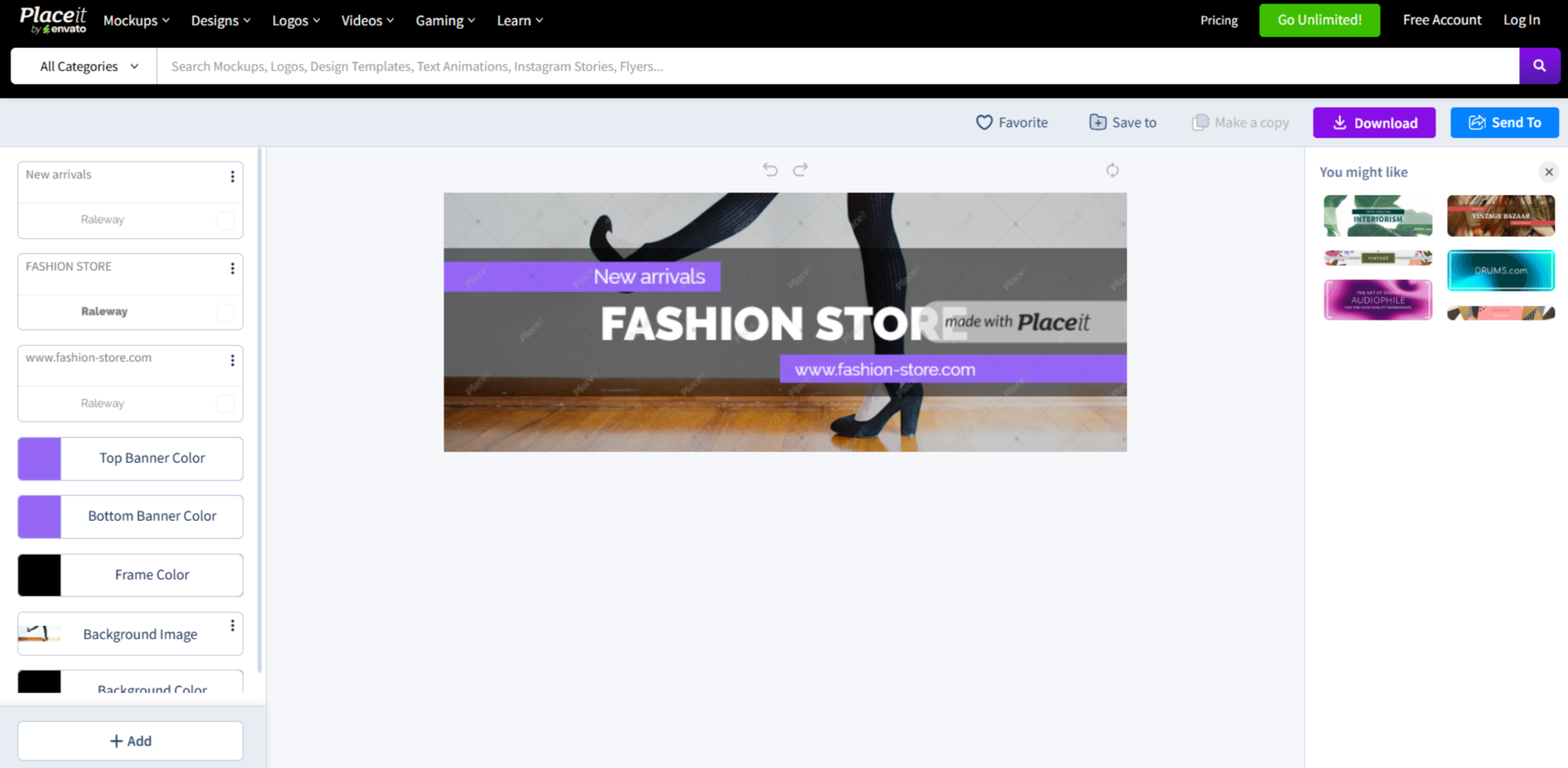 Interface of Placeit - the most liked Twitter header maker