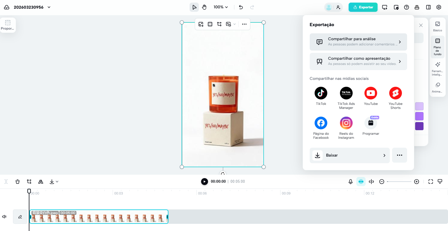 Configurações de exportação de vídeo no CapCut
