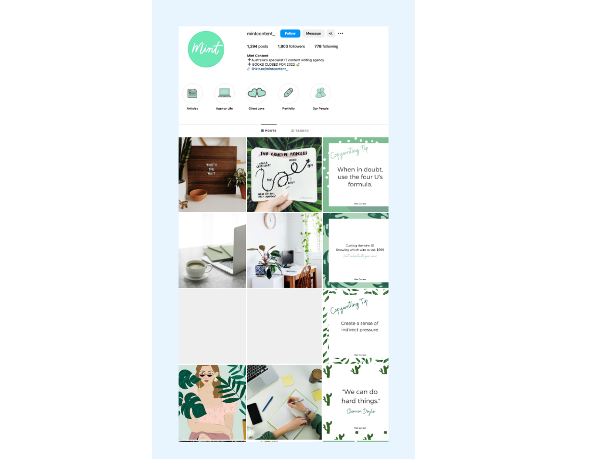 Vertical line - an eye-catching Instagram profile layout