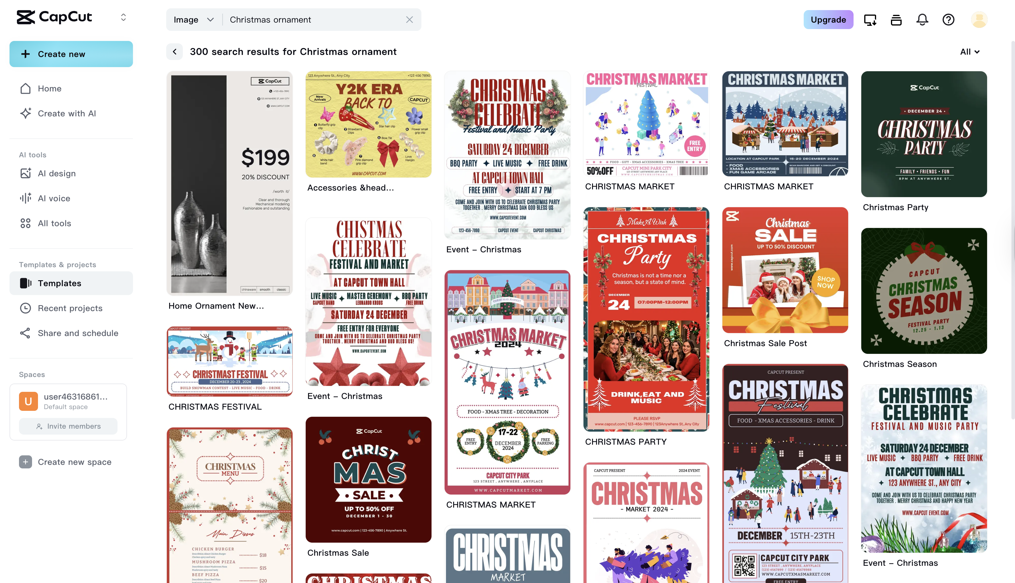 CapCut online templates interface