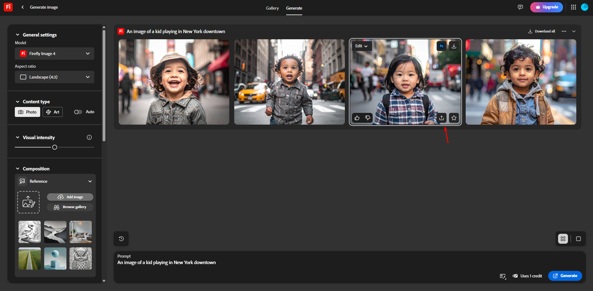 Generating an image with Adobe Firefly text to image tool