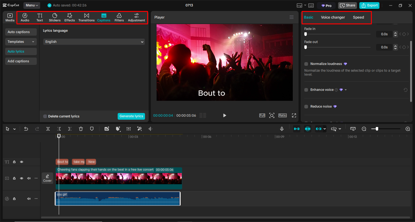Editing summer music festival video in the CapCut desktop video editor