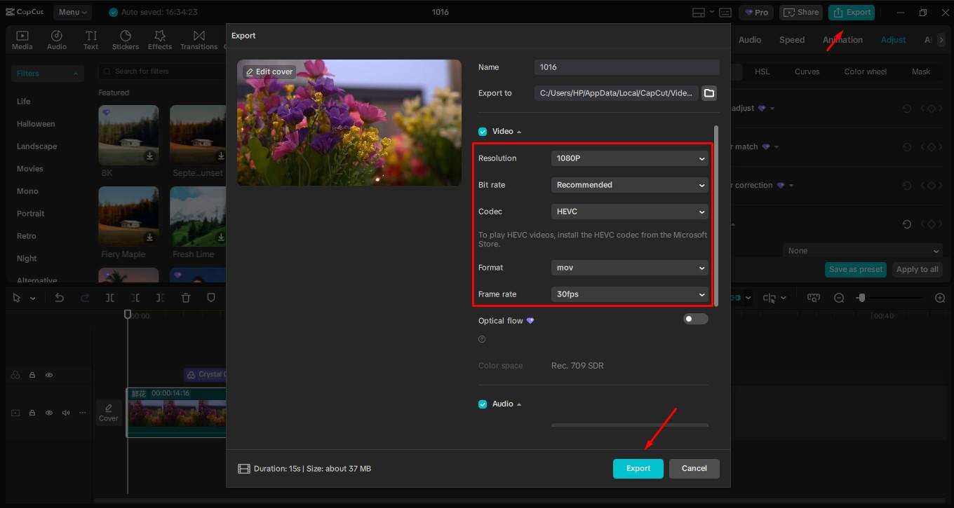 Export your video from the CapCut desktop video editor