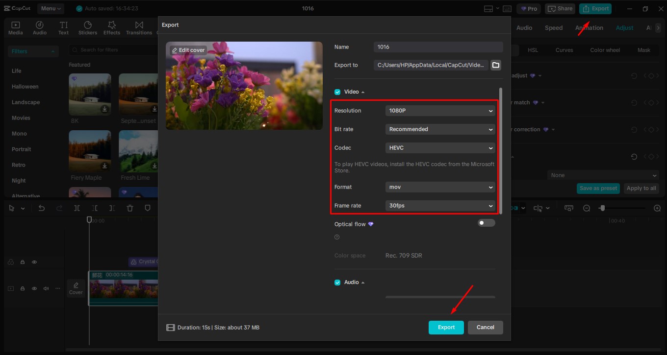 Export your video from the CapCut desktop video editor